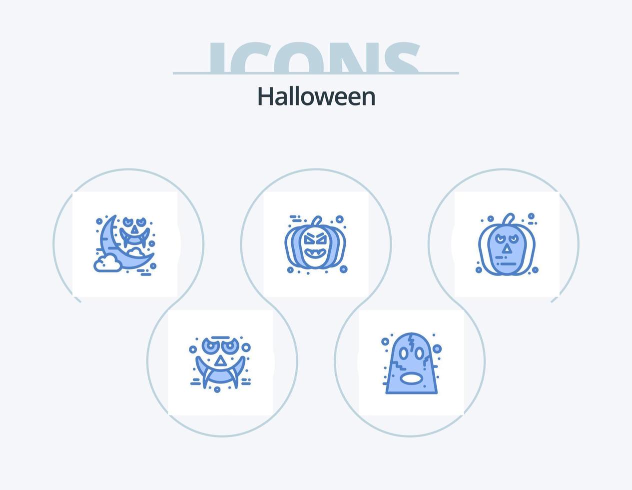 pack d'icônes bleu halloween 5 conception d'icônes. Halloween. avatar. Halloween. citrouille. Visage vecteur