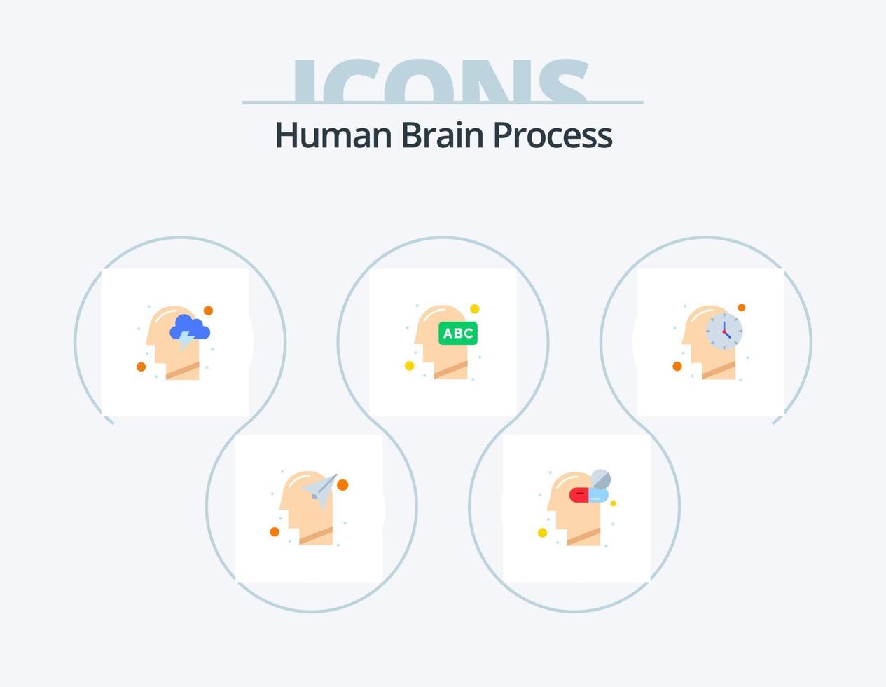 processus du cerveau humain pack d'icônes plates 5 conception d'icônes. connaissances. diriger. Médicament. éducation. pensée vecteur