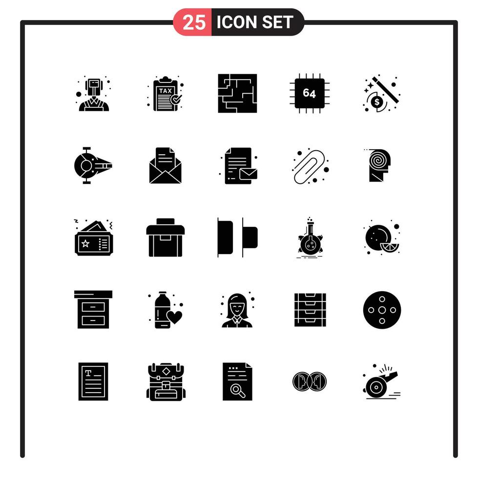 25 glyphes solides vectoriels thématiques et symboles modifiables d'ordinateurs de gadget de labyrinthe de matériel seo éléments de conception vectoriels modifiables vecteur