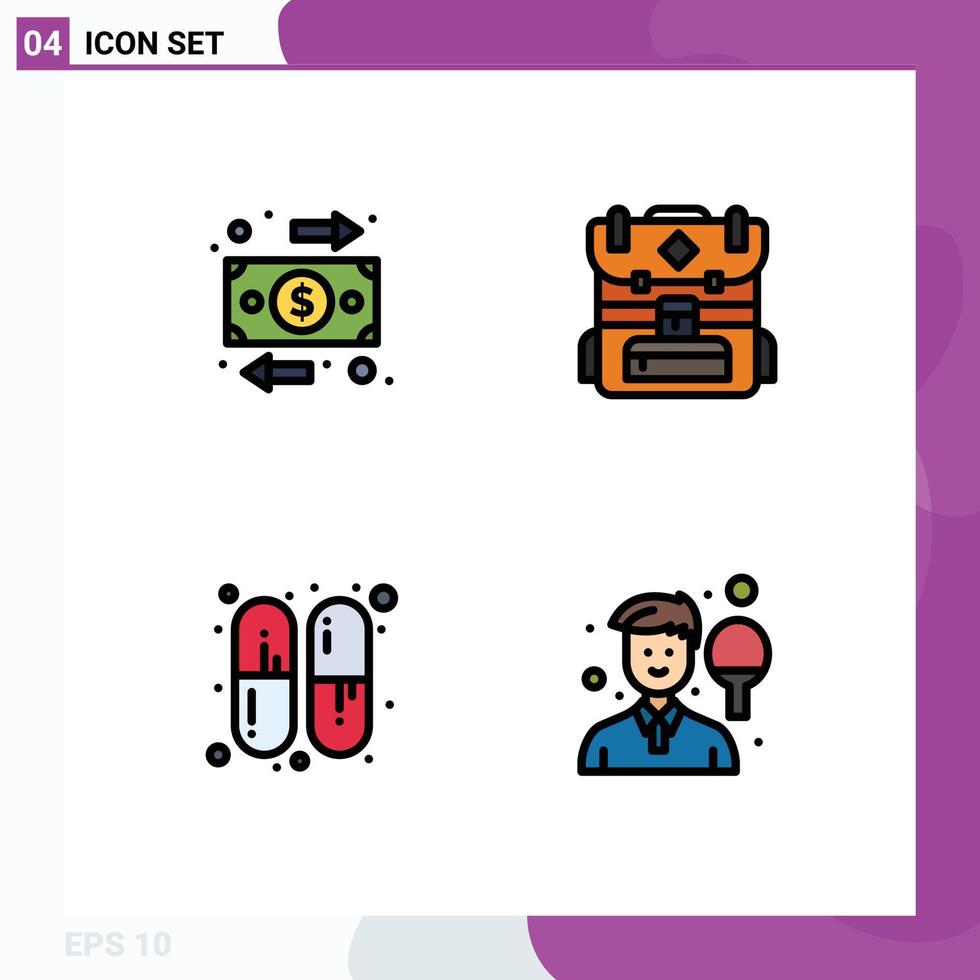groupe de 4 couleurs plates remplies signes et symboles pour les pilules de flux argent randonnée garçon éléments de conception vectoriels modifiables vecteur