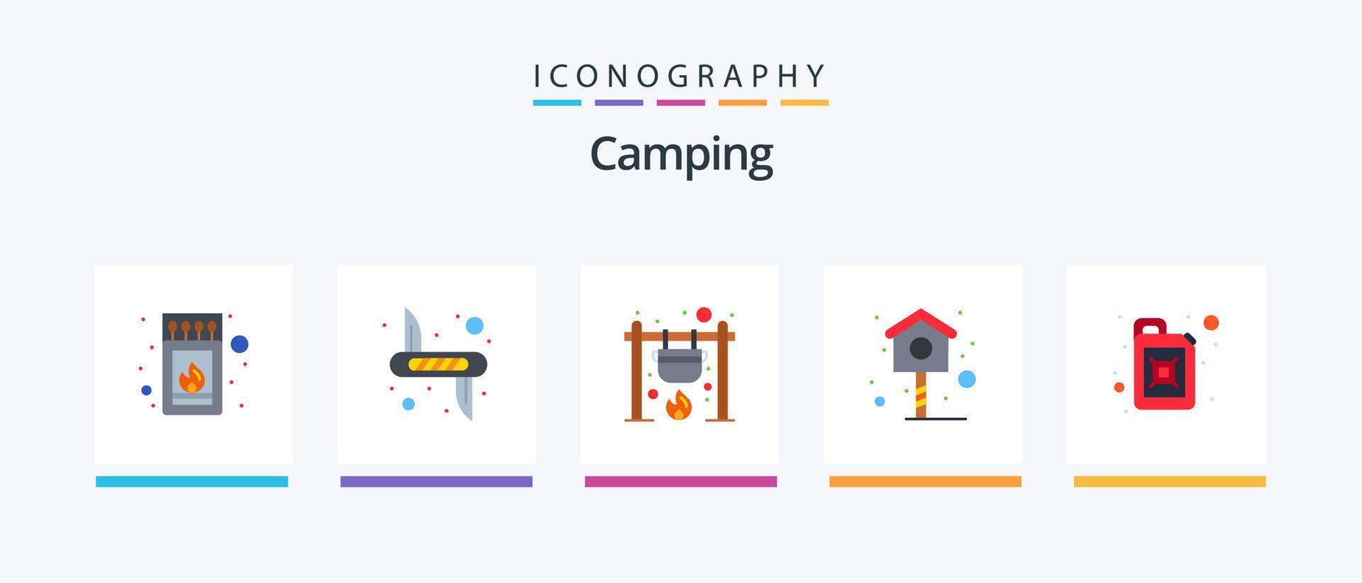 pack d'icônes de camping plat 5 comprenant une cartouche. maison. sécurité. oiseau. cuisinier. conception d'icônes créatives vecteur