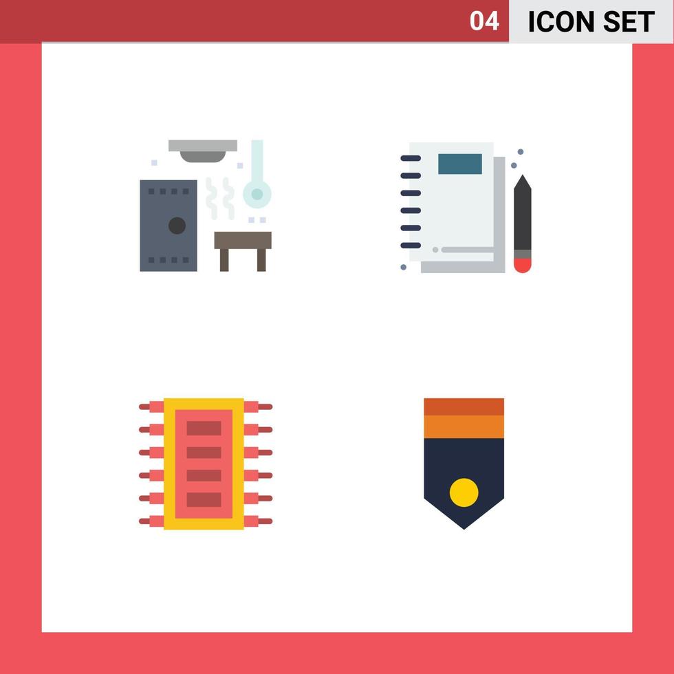 groupe de 4 icônes plates signes et symboles pour les éléments de conception vectoriels modifiables de puce de bloc-notes spa hot tech vecteur
