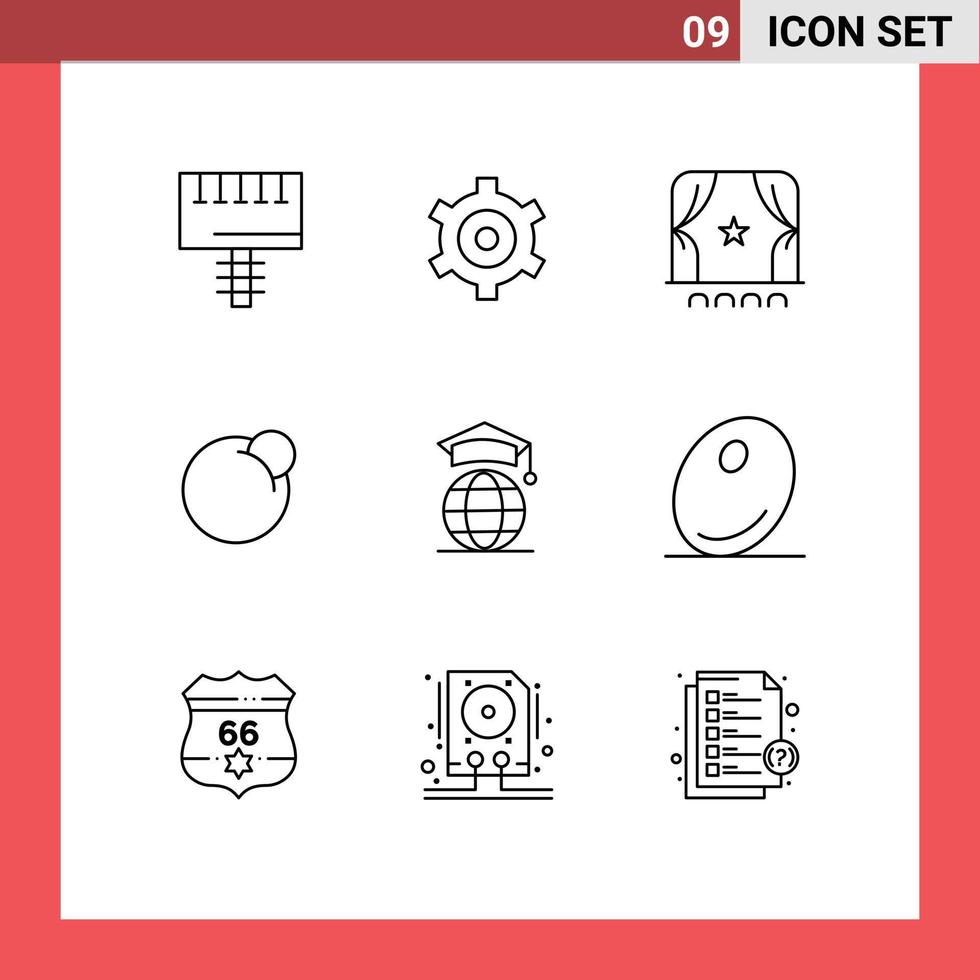 ensemble de 9 symboles d'icônes d'interface utilisateur modernes signes pour les éléments de conception vectoriels modifiables de pièce de monnaie crypto cinéma globe en ligne vecteur