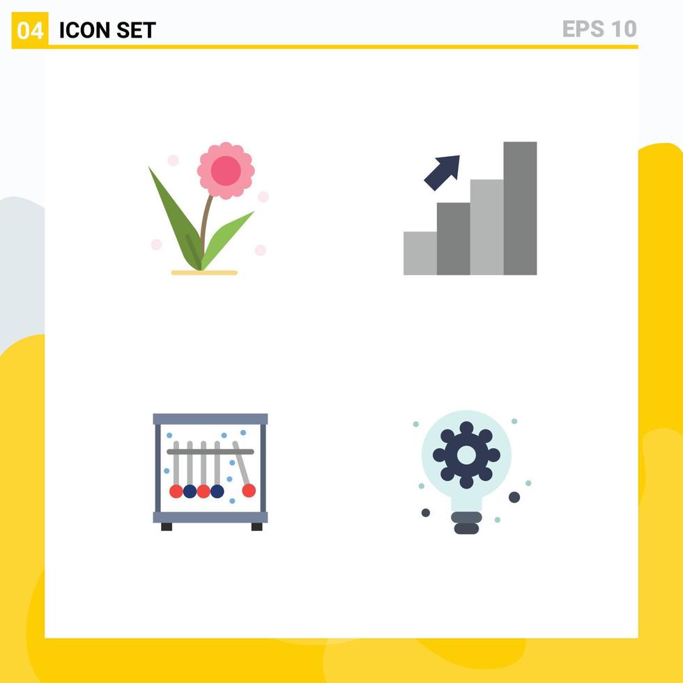 pack de lignes vectorielles modifiables de 4 icônes plates simples d'éléments de conception vectoriels modifiables de pendule d'entreprise de statistiques de flore vecteur