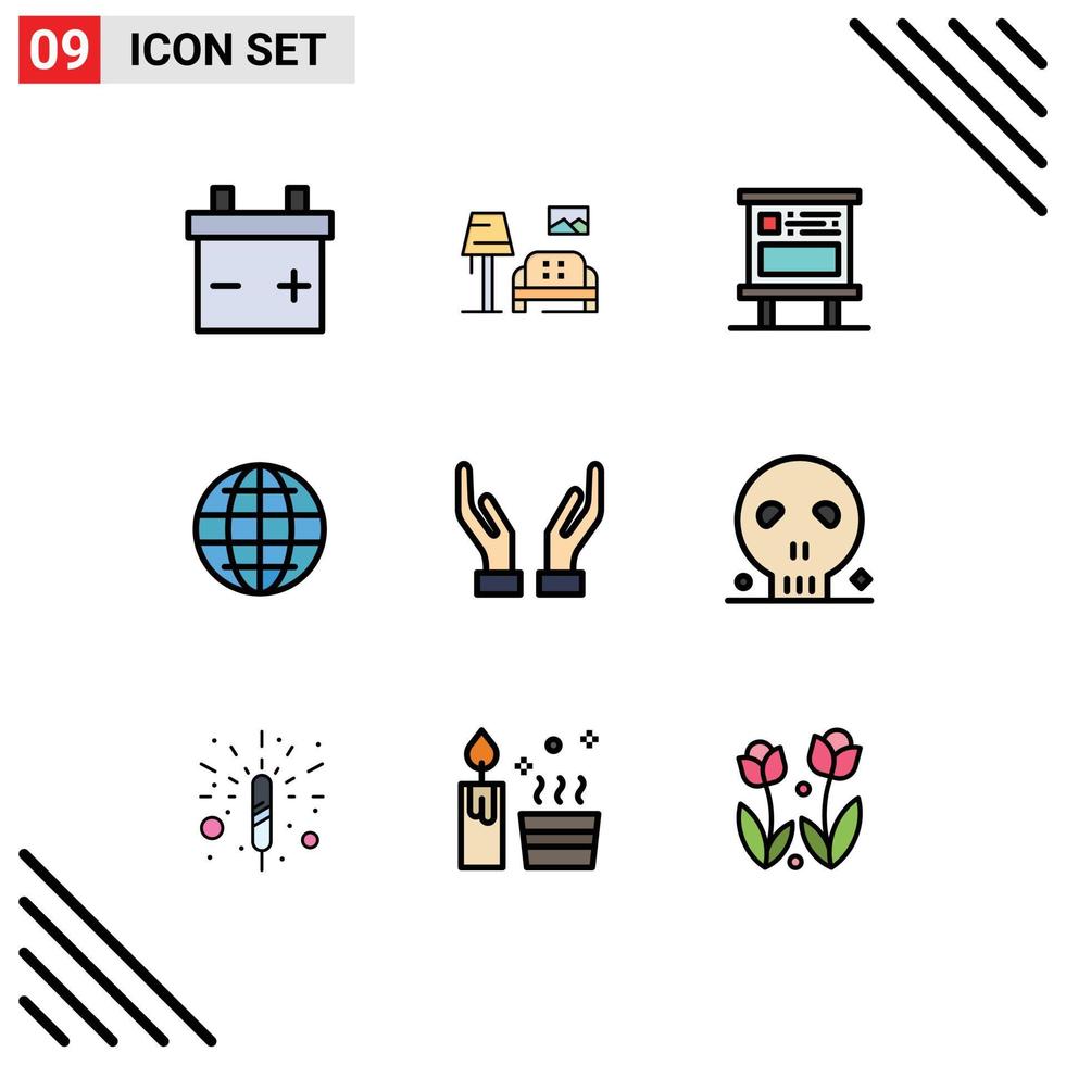 symboles d'icônes universelles groupe de 9 couleurs plates modernes remplies d'os soin marketing soins internet éléments de conception vectoriels modifiables vecteur