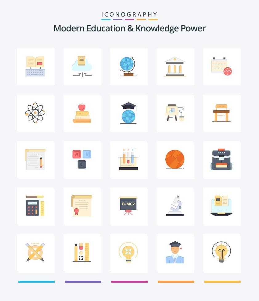 éducation moderne créative et puissance des connaissances 25 pack d'icônes plates telles que le jour. rechercher. monde. Campus. université vecteur