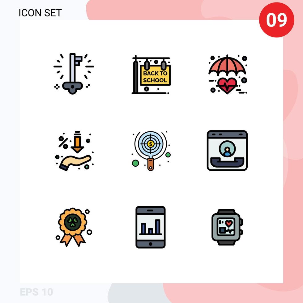 interface mobile ligne remplie couleur plate ensemble de 9 pictogrammes d'offre de vente soins de santé pour cent coeur éléments de conception vectoriels modifiables vecteur