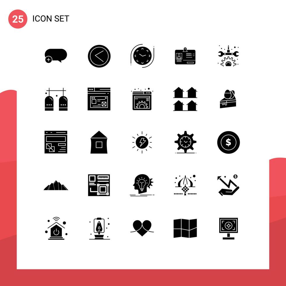 pack d'icônes vectorielles stock de 25 signes et symboles de ligne pour les éléments de conception vectoriels modifiables de carte d'identité d'horloge de réparation vecteur