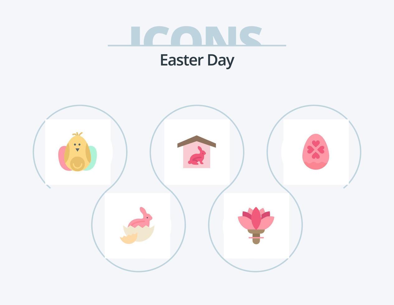 pack d'icônes plates de pâques 5 conception d'icônes. l'amour. la nature. poulet. Pâques. maison vecteur
