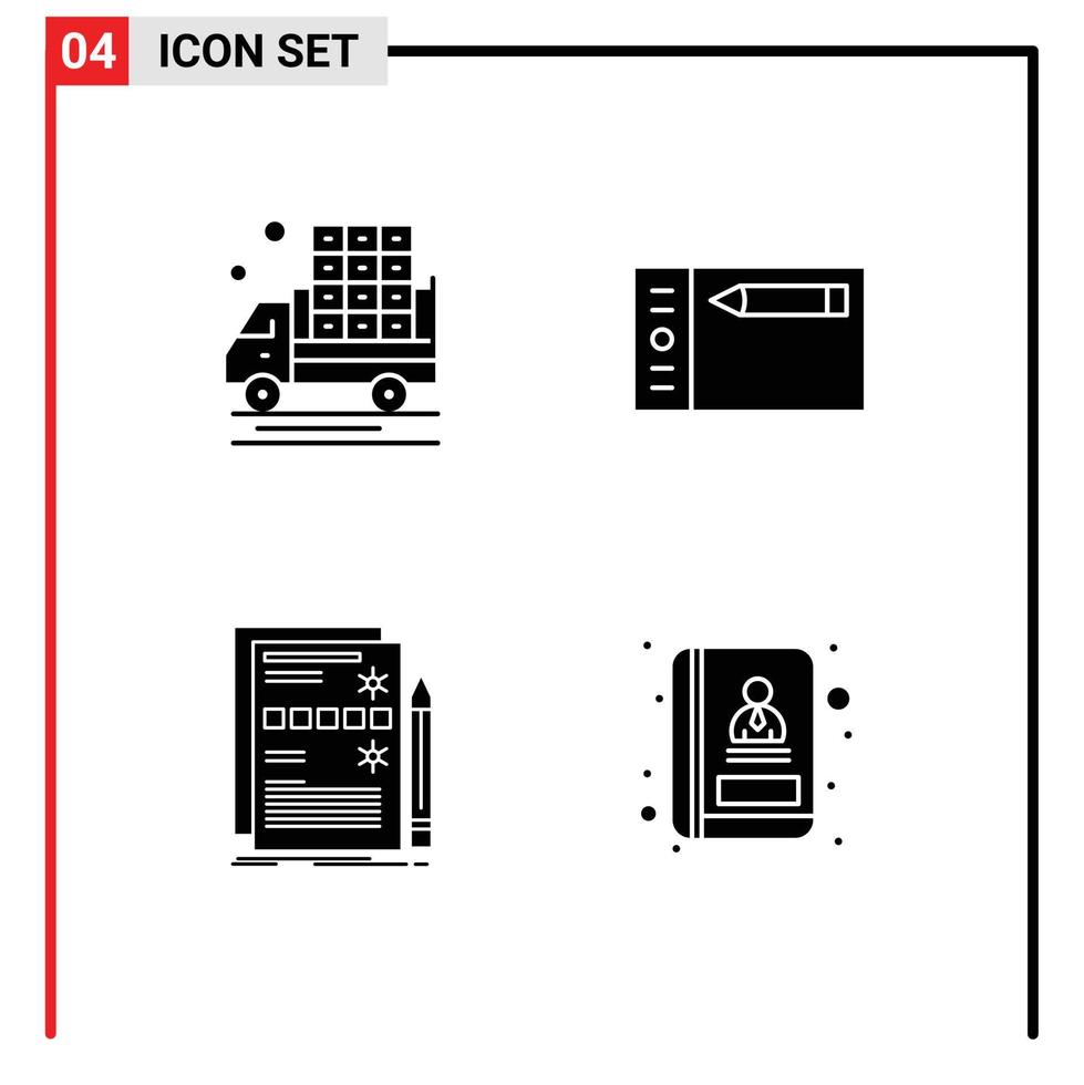 symboles d'icônes universels groupe de 4 glyphes solides modernes d'éléments de conception vectoriels modifiables de matériel graphique de camion de données agricoles vecteur