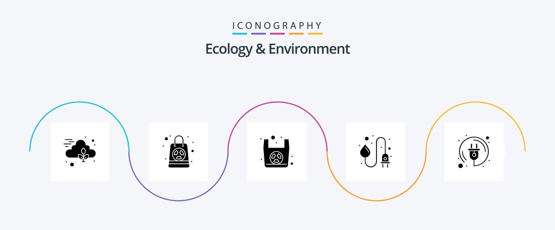 écologie et environnement glyphe 5 pack d'icônes, y compris l'énergie. l'énergie de l'eau. biologique. fiche d'alimentation. industrie vecteur