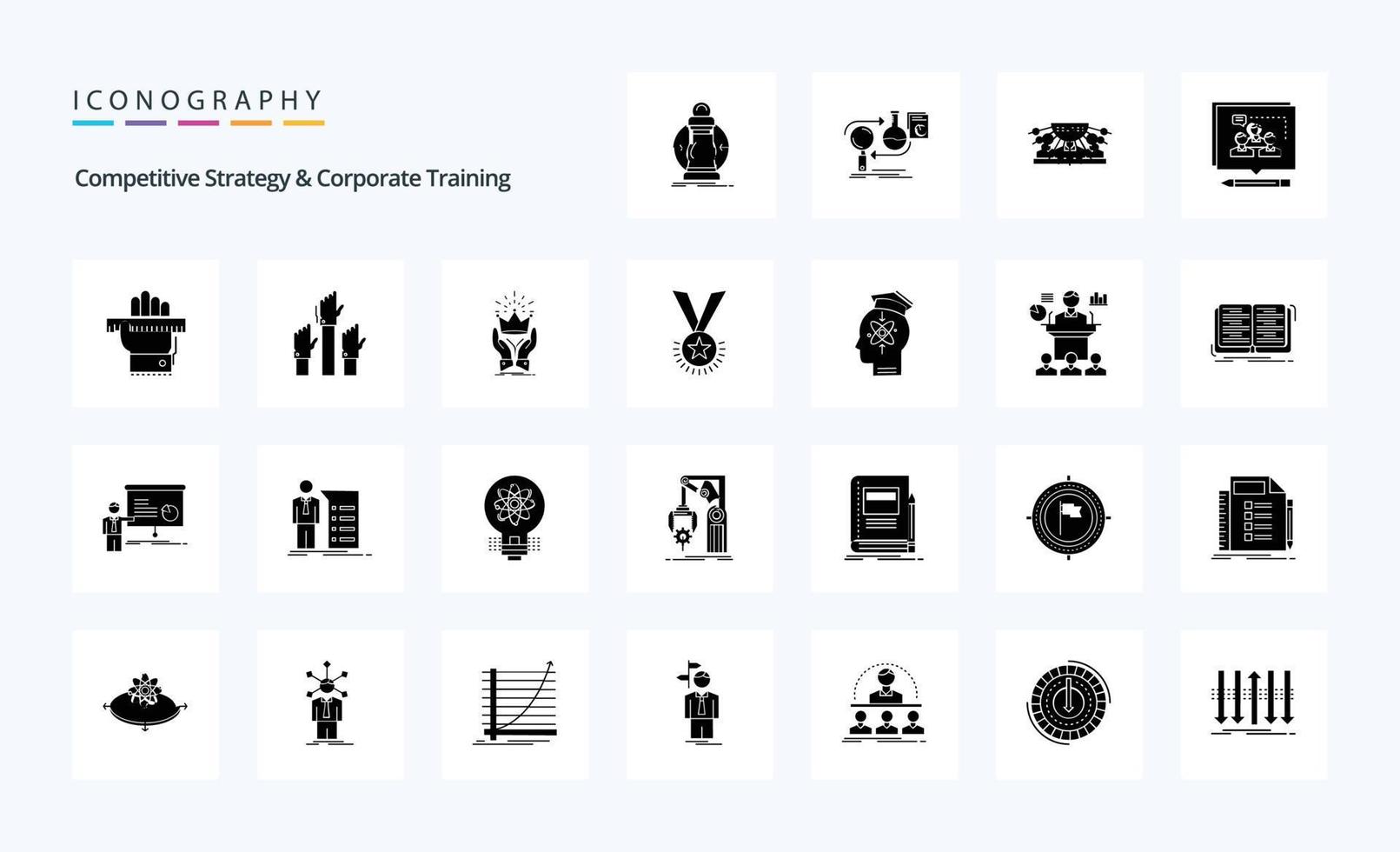 25 stratégie compétitive et pack d'icônes de glyphe solide de formation en entreprise vecteur