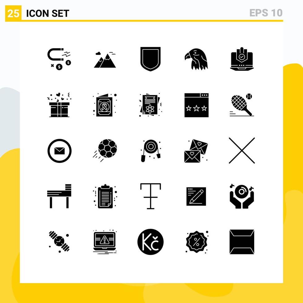 interface mobile glyphe solide ensemble de 25 pictogrammes de protection antivirus internet usa oiseau éléments de conception vectoriels modifiables vecteur