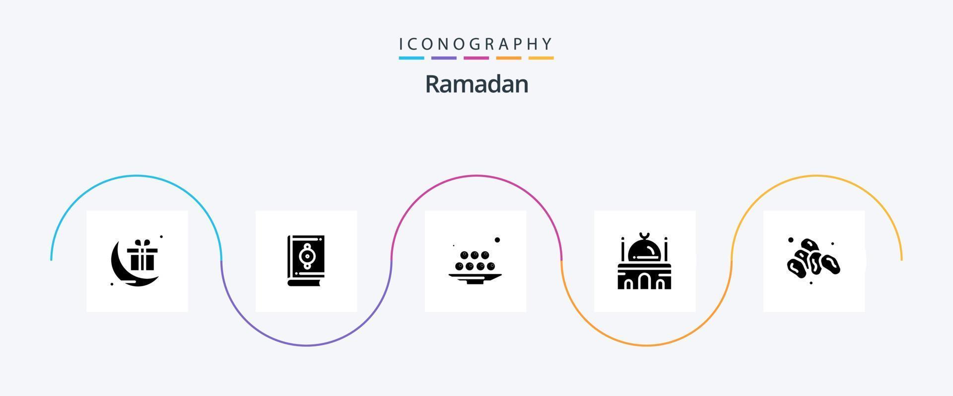 pack d'icônes ramadan glyph 5 comprenant le bâtiment. Ramadan. coran. repas . iftar vecteur