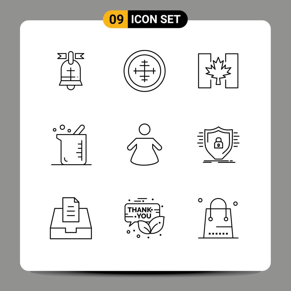9 ensemble de contours d'interface utilisateur de signes et symboles modernes de personnes biologie cible biochimie feuille éléments de conception vectoriels modifiables vecteur