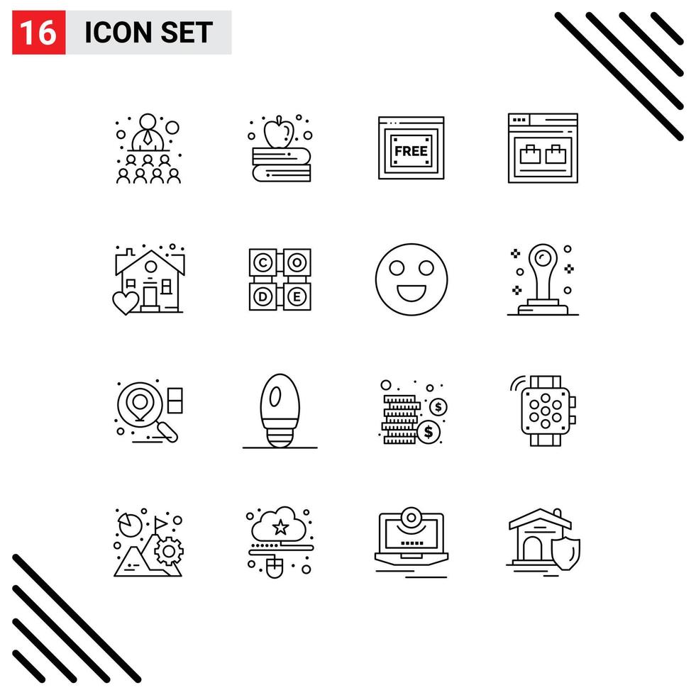 ensemble de 16 symboles d'icônes d'interface utilisateur modernes signes pour les éléments de conception vectoriels modifiables de page de site Web de sac préféré vecteur