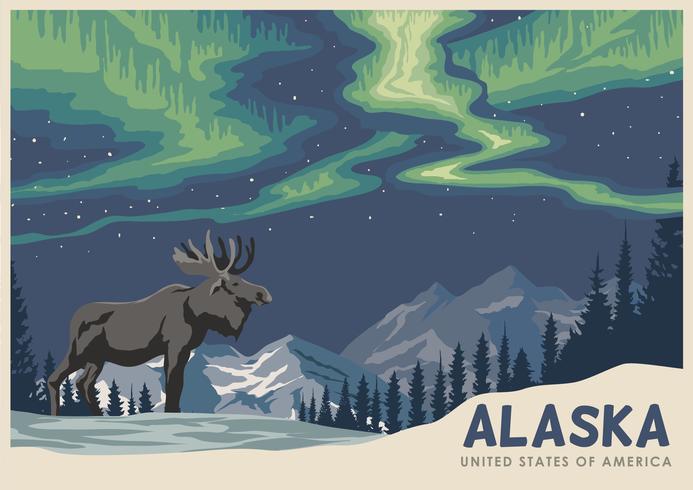 Carte postale de l'Alaska avec l'orignal vecteur