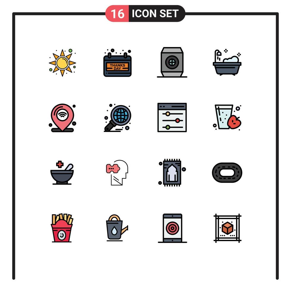 interface mobile ligne remplie de couleurs plates ensemble de 16 pictogrammes de wifi internet des objets nourriture internet douche éléments de conception vectoriels créatifs modifiables vecteur