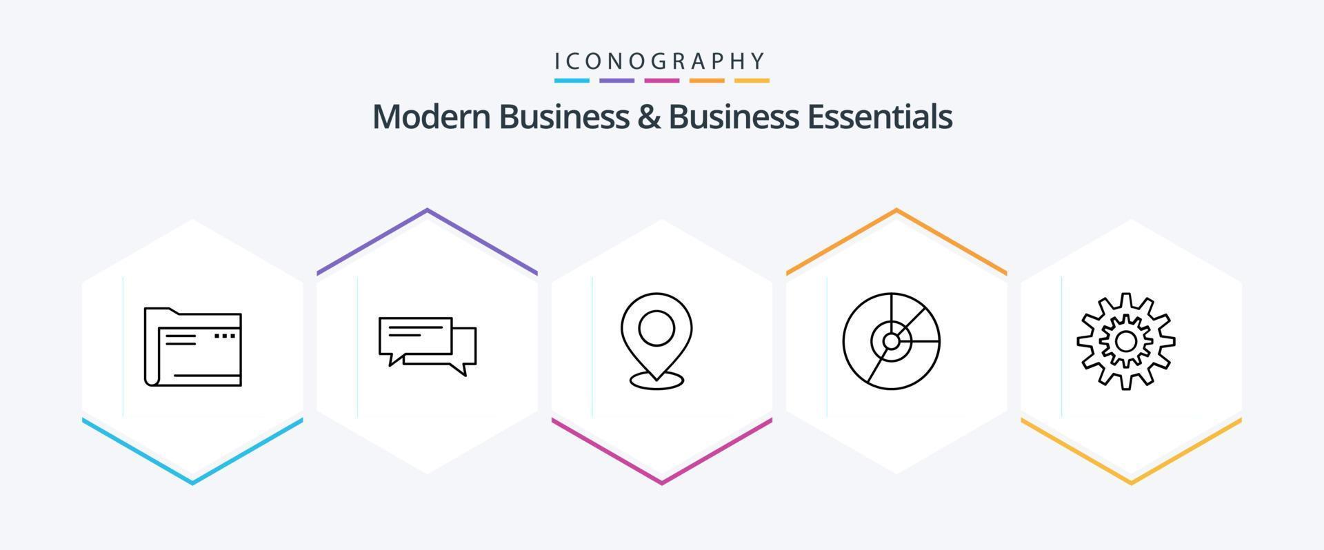 pack d'icônes de 25 lignes pour les entreprises modernes et les essentiels de l'entreprise, y compris le marqueur. carte. bulle. emplacement. social vecteur