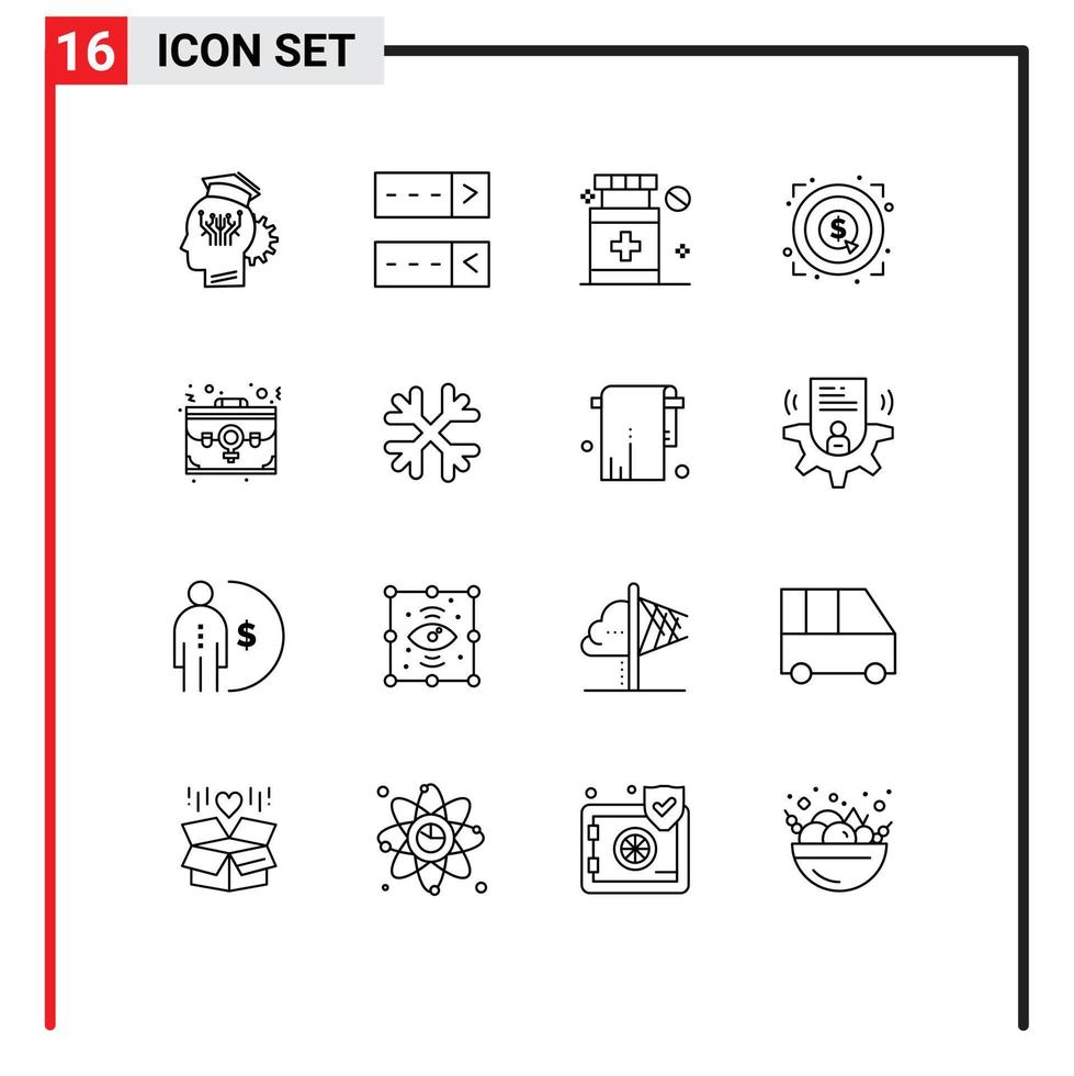 16 contours vectoriels thématiques et symboles modifiables des éléments de conception vectoriels modifiables pour la réalisation des objectifs de soins de santé du sac des employés vecteur