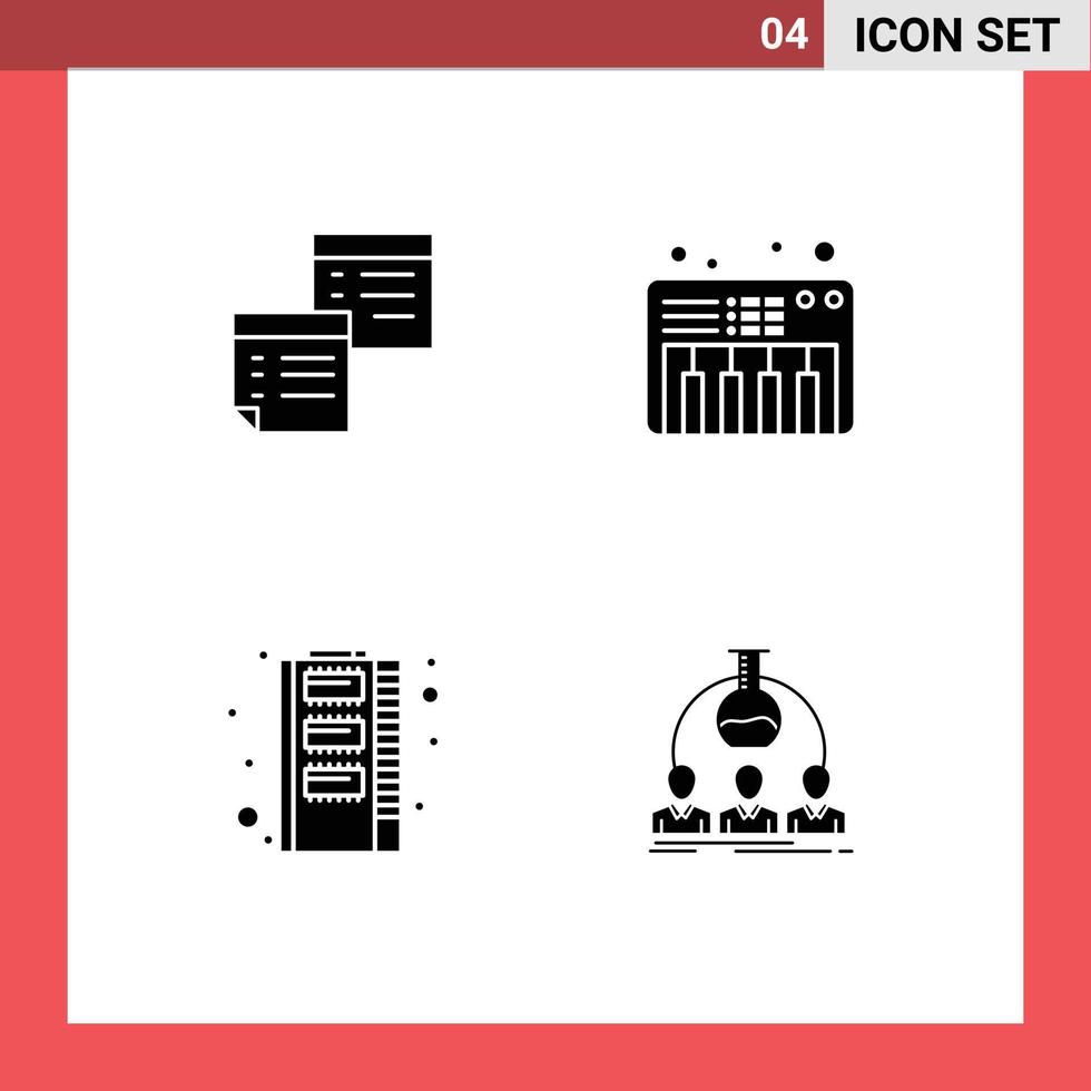 interface mobile glyphe solide ensemble de 4 pictogrammes de notes sonores collantes mémoire papier éléments de conception vectoriels modifiables vecteur