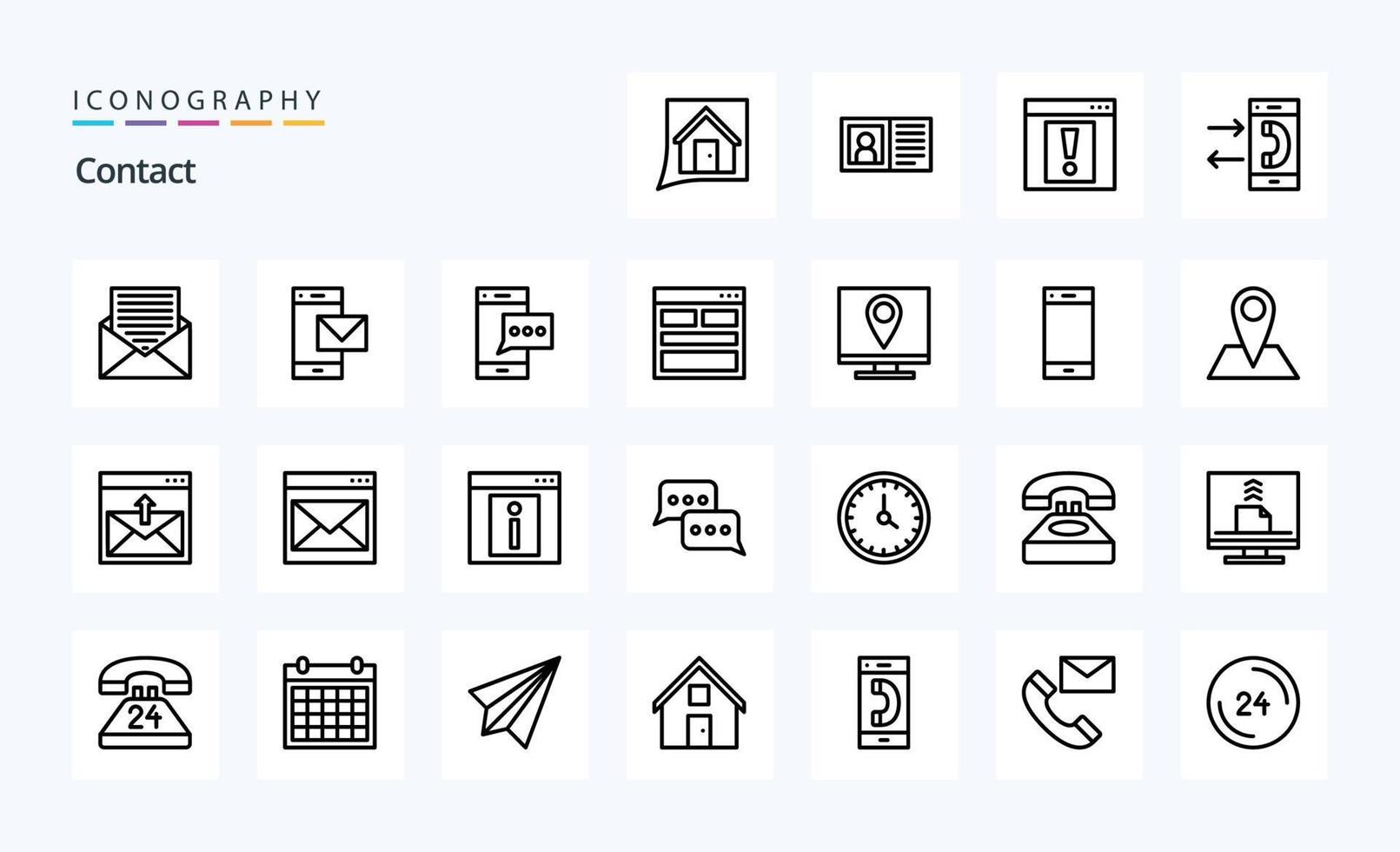 pack d'icônes de 25 lignes de contact vecteur