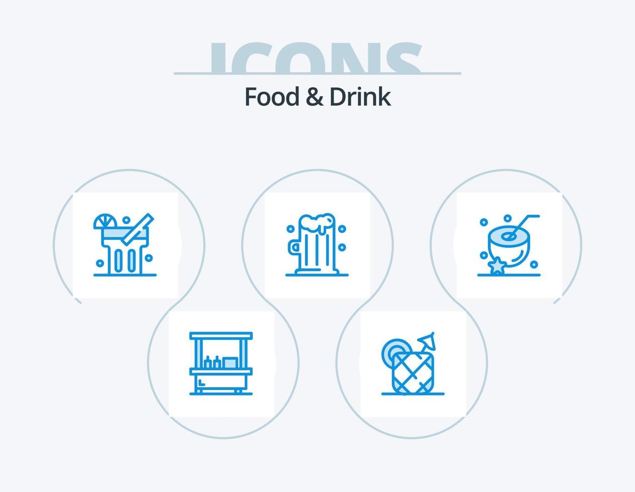 pack d'icônes bleu nourriture et boisson 5 conception d'icônes. . boire. boire. Bière. nourriture vecteur