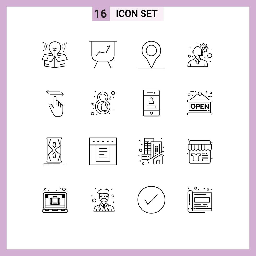ensemble moderne de 16 contours pictogramme d'éléments de conception vectoriels modifiables à droite vecteur