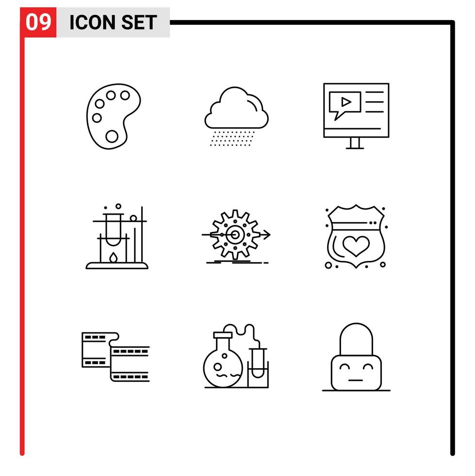 9 ensemble de contours d'interface utilisateur de signes et symboles modernes de la mise en place d'éléments de conception vectoriels modifiables de la science de la performance multimédia vecteur