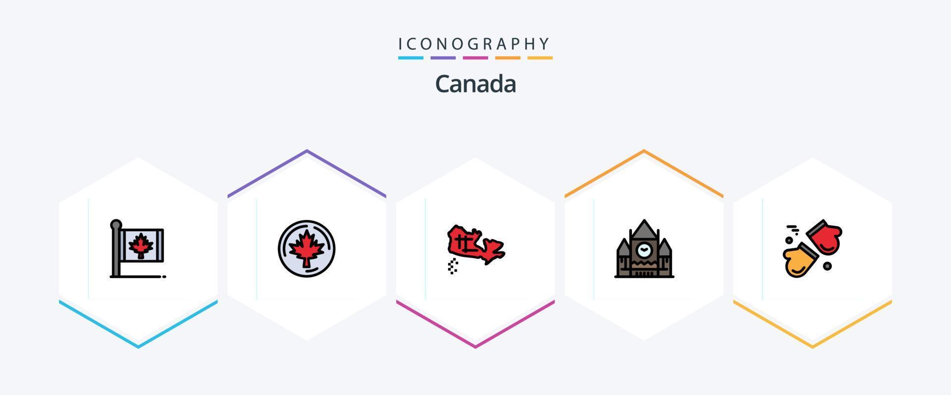 pack d'icônes canada 25 filledline, y compris l'arctique. point de repère. érable. gouvernement. Canada vecteur