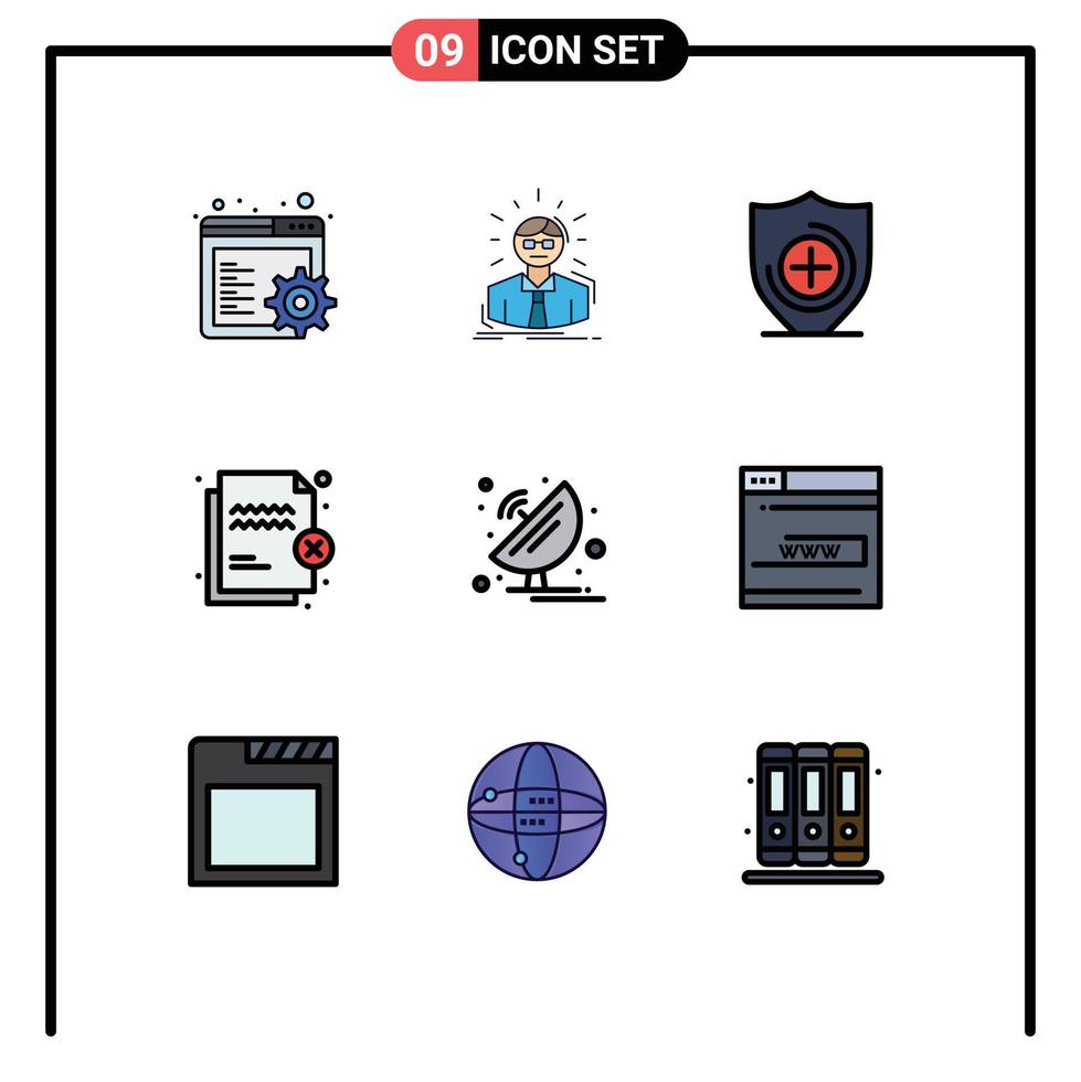 9 concept de couleur plate fillline pour les sites Web mobiles et applications transfert radar fichier de sécurité médicale éléments de conception vectoriels modifiables vecteur