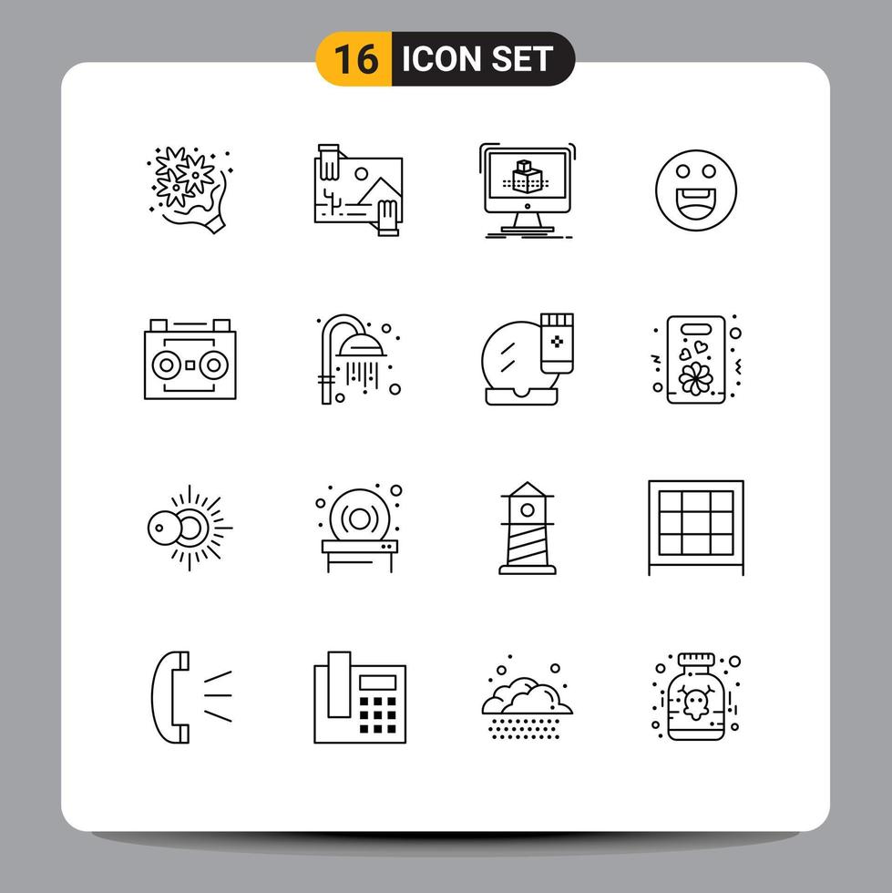 16 ensemble de contours d'interface utilisateur de signes et symboles modernes d'enregistrement audio image heureuse modélisation d'emojis éléments de conception vectoriels modifiables vecteur