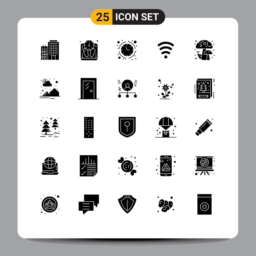 interface mobile glyphe solide ensemble de 25 pictogrammes de champignons automne signal bancaire wifi éléments de conception vectoriels modifiables vecteur