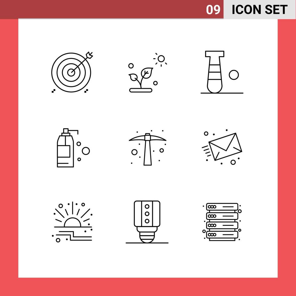 ensemble de 9 symboles d'icônes d'interface utilisateur modernes signes pour houe produit soleil détergent sport éléments de conception vectoriels modifiables vecteur