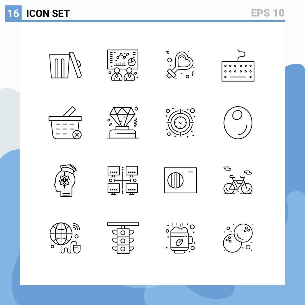 ensemble moderne de 16 contours pictogramme de signe d'achat de diamant supprimer le type d'éléments de conception vectoriels modifiables vecteur