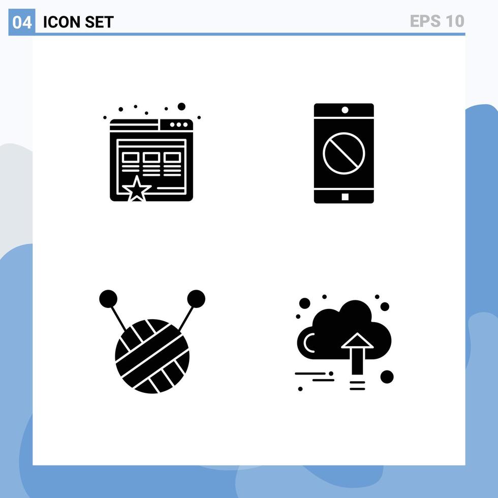 4 ensemble de glyphes solides universels pour les applications web et mobiles signet finance application désactivée pelote de laine nuage éléments de conception vectoriels modifiables vecteur