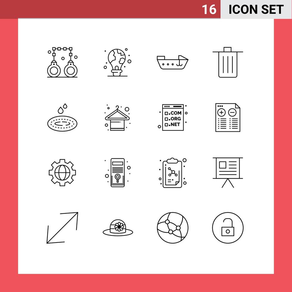 pack d'icônes vectorielles stock de 16 signes et symboles de ligne pour la pluie ordures terre supprimer panier éléments de conception vectoriels modifiables vecteur