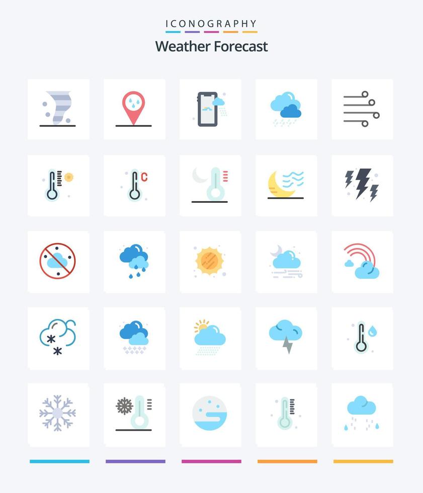 météo créative 25 pack d'icônes plates telles que la météo. souffler. portable. air. la météo vecteur