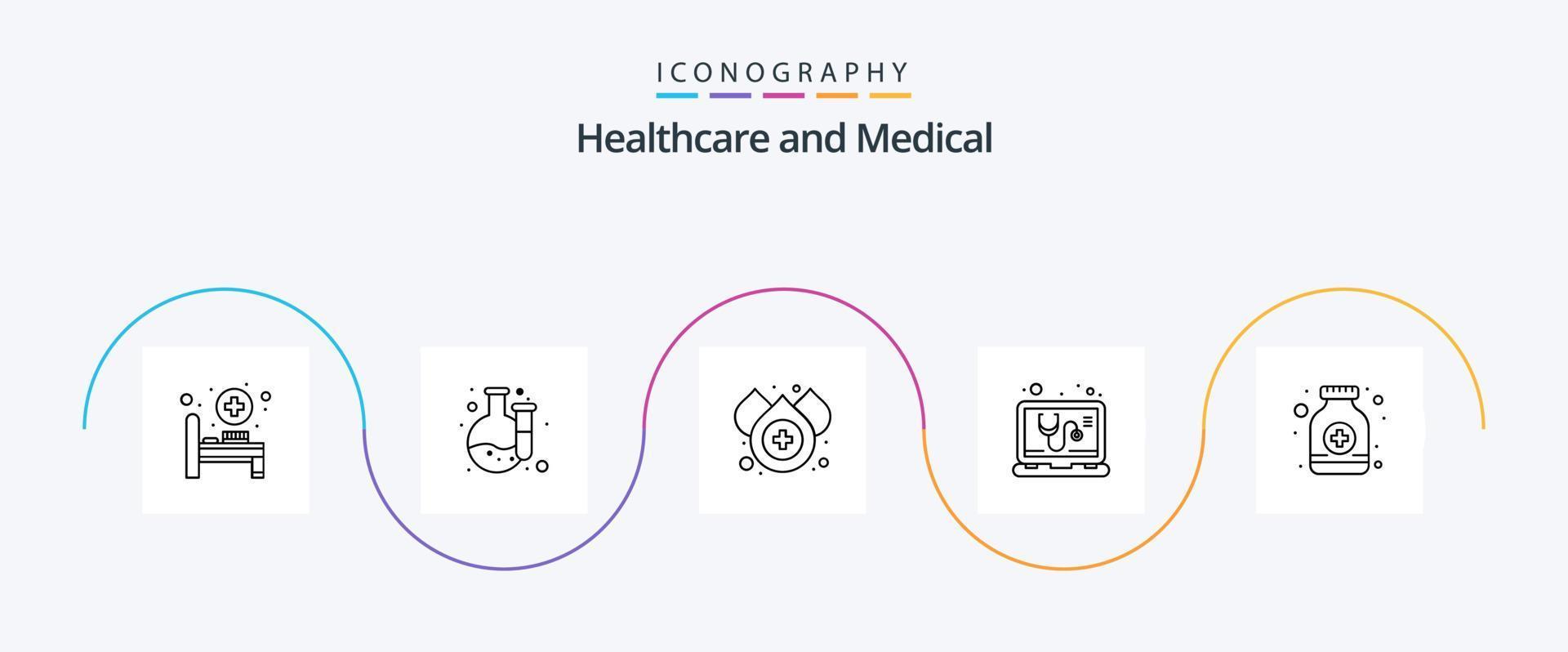 pack d'icônes ligne médicale 5 comprenant. bouteille de sirop. l'eau. sirop. un service vecteur