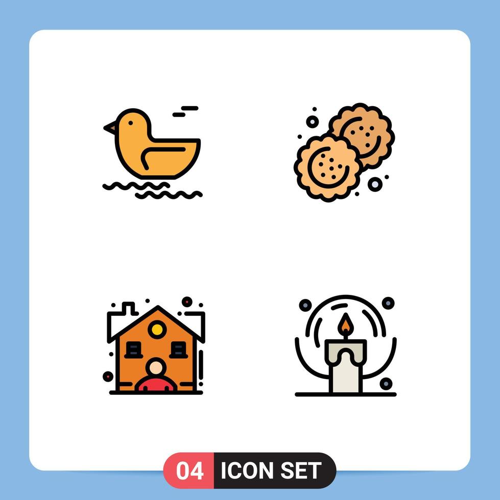 interface mobile filledline couleur plate ensemble de 4 pictogrammes de canard véritable coupeur de cuisson bougie éléments de conception vectoriels modifiables vecteur