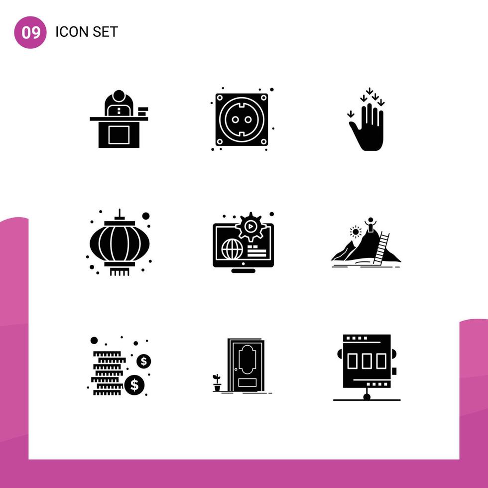 ensemble de 9 symboles d'icônes d'interface utilisateur modernes signes pour lampe ordinateur chinois éléments de conception vectoriels modifiables à la main vecteur
