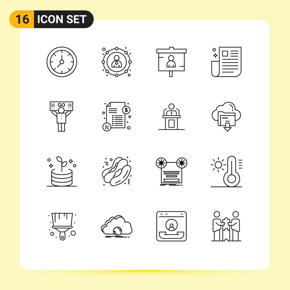 ensemble moderne de 16 contours pictogramme d'ui journal business news seo éléments de conception vectoriels modifiables vecteur