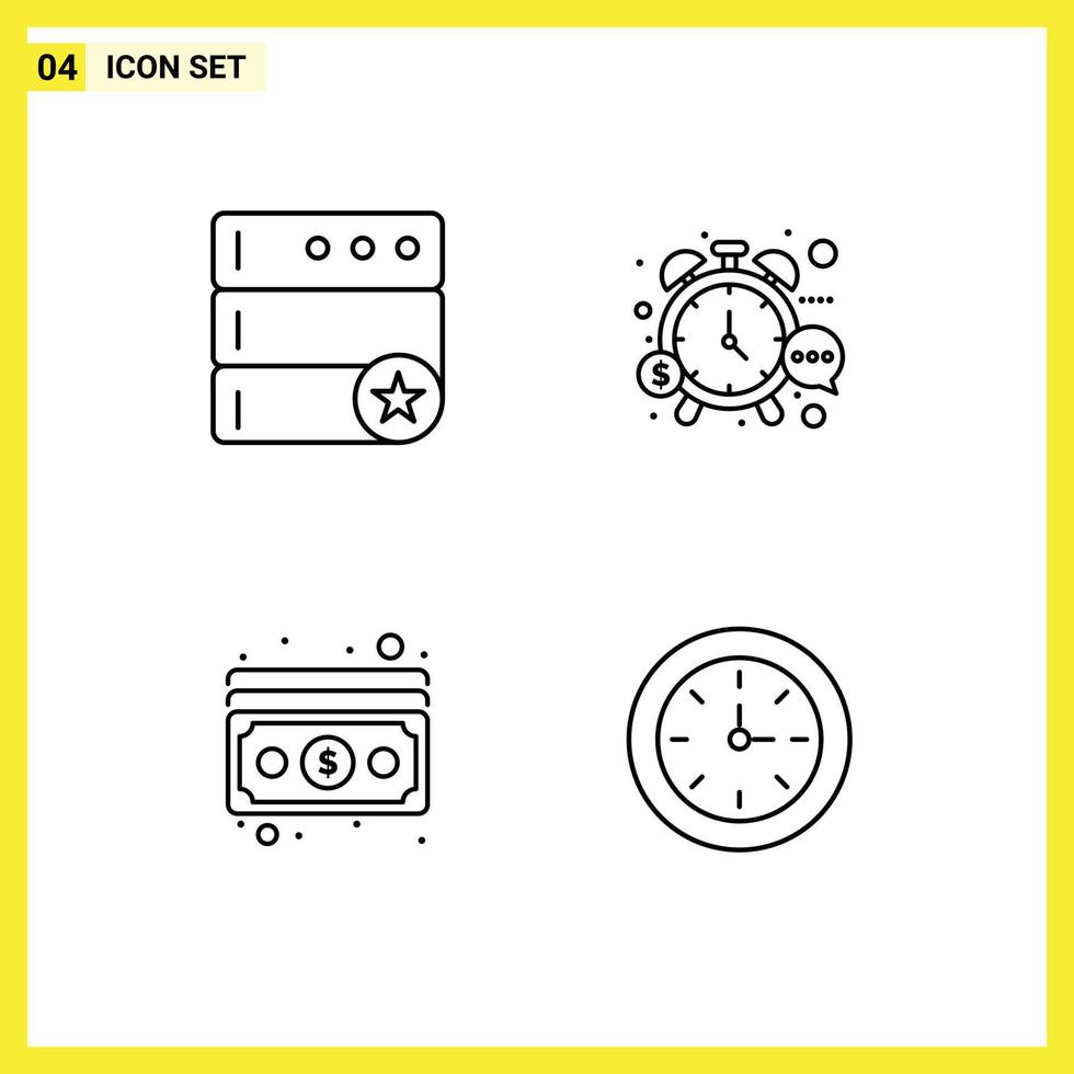 symboles d'icônes universels groupe de 4 couleurs plates modernes de la base de données dollar gestion temps paiement éléments de conception vectoriels modifiables vecteur