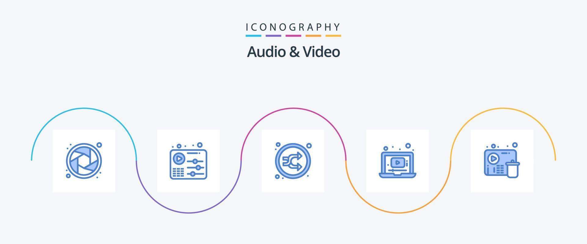 pack d'icônes audio et vidéo bleu 5, y compris l'échec. musique. mélanger. p. ordinateur portable vecteur