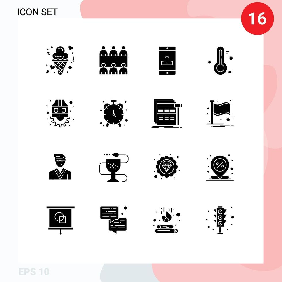 groupe de 16 glyphes solides modernes définis pour la table de température de la veste éléments de conception vectoriels modifiables pour smartphone froid vecteur