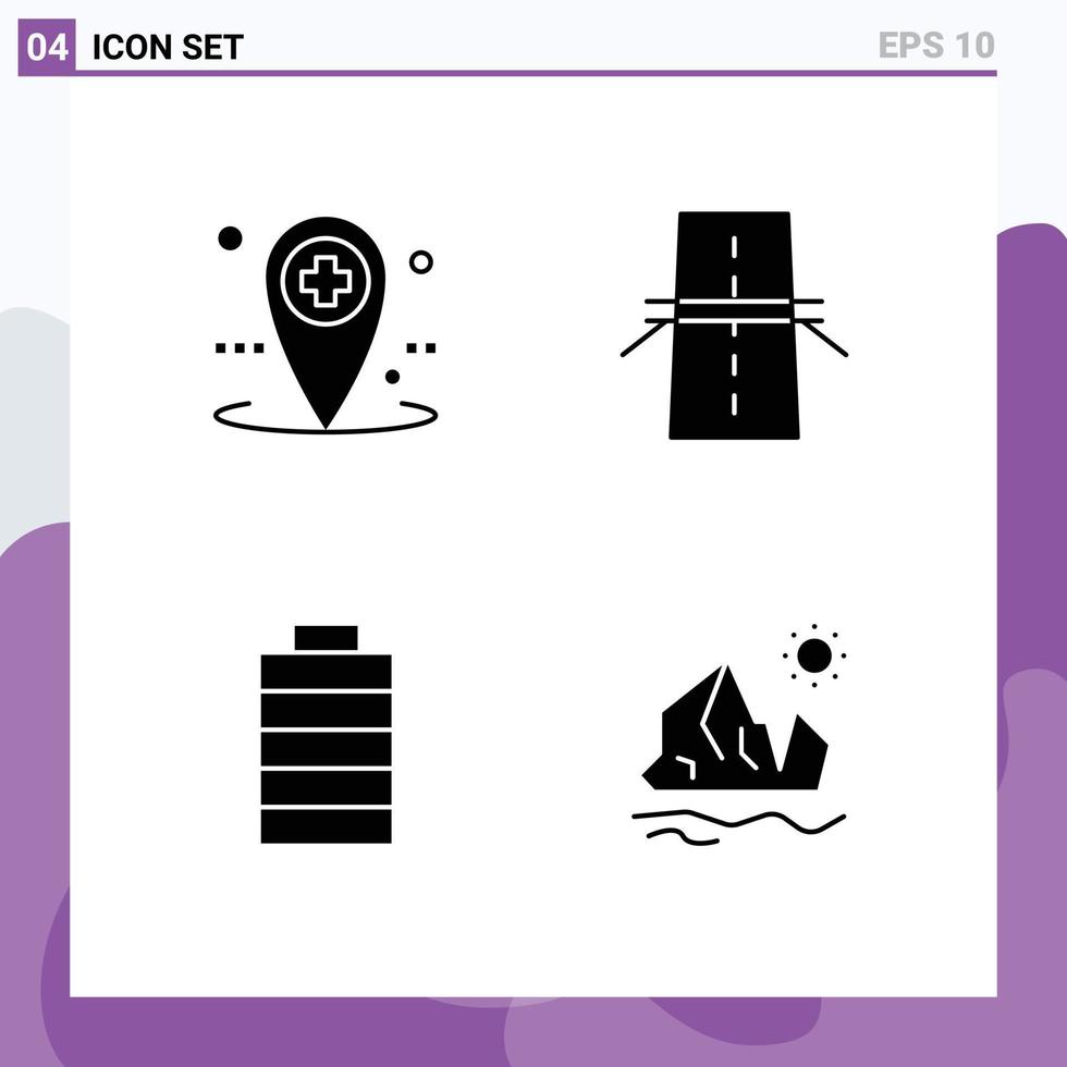 ensemble de 4 symboles d'icônes d'interface utilisateur modernes signes pour les éléments de conception vectorielle modifiables d'énergie créative médicale de batterie de soins de santé vecteur