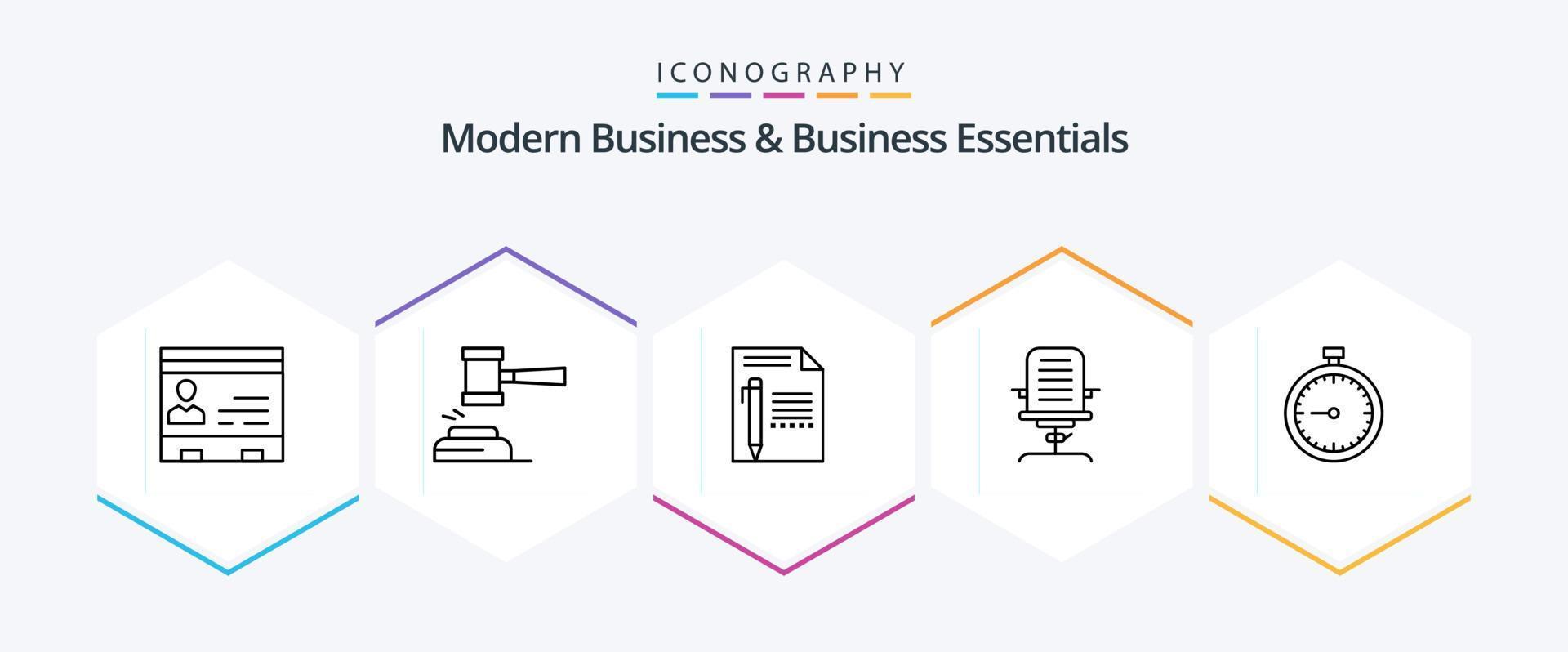 pack d'icônes de 25 lignes pour les entreprises modernes et les essentiels de l'entreprise, y compris la page. document. enchères. juridique. juge vecteur