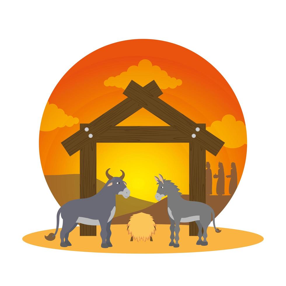 mule et bœuf en personnages de crèche vecteur