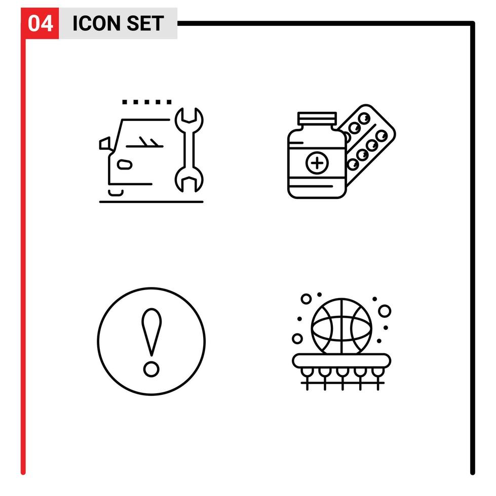 ensemble de pictogrammes de 4 couleurs plates remplies simples de capsule de service d'alerte de voiture avertissement éléments de conception vectoriels modifiables vecteur