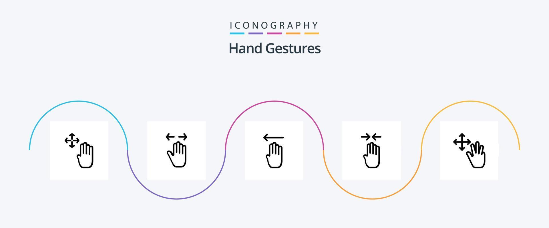 gestes de la main ligne 5 pack d'icônes dont trois. geste. Dézoomer. quatre doigts. la gauche vecteur